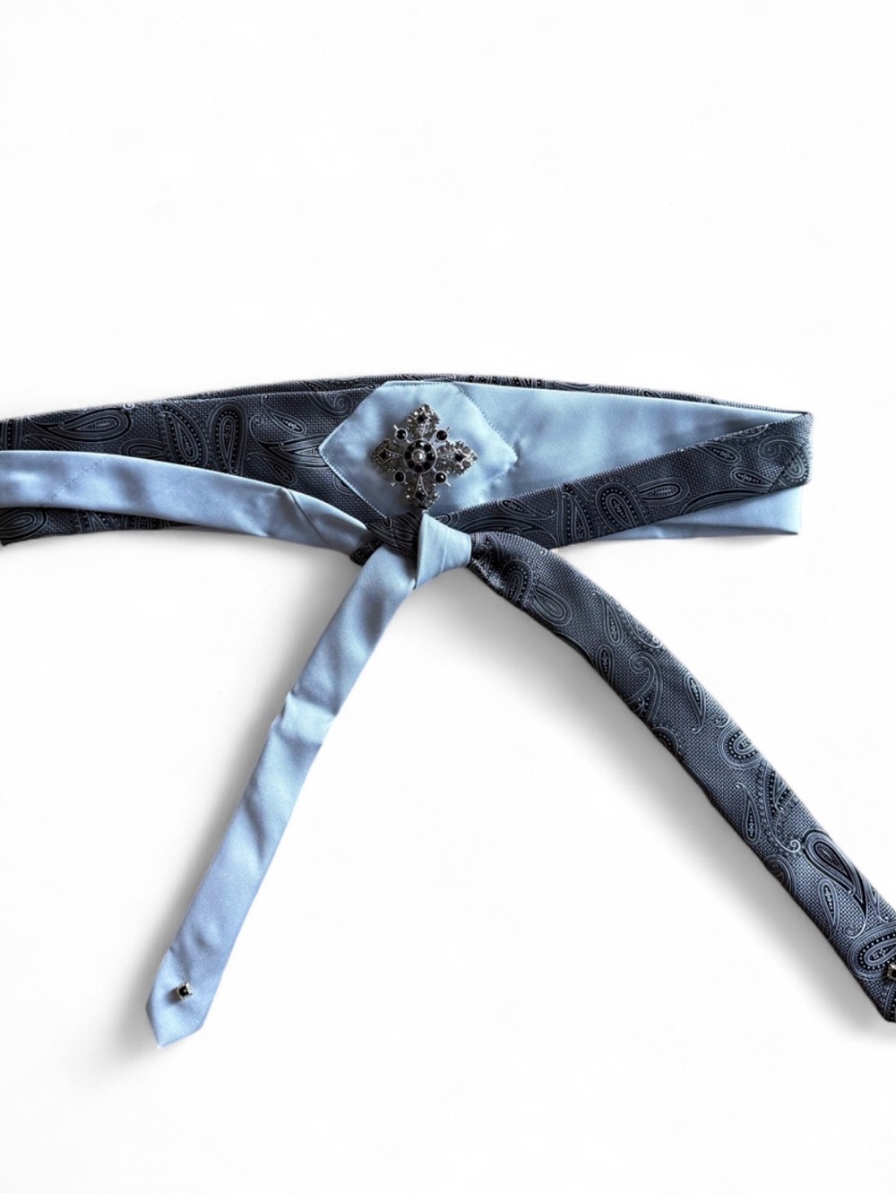 Upcycled Necktie Belt Vintage Filigree Brooch Michael Kors Paisley Chic Classic - Picture 2 of 5